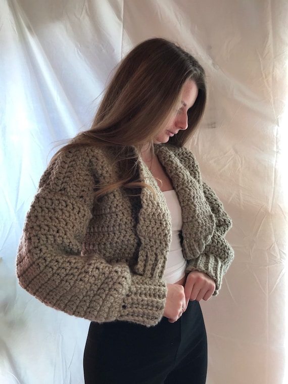 Simple Chunky Crop Cardigan Crochet Pattern PDF Size Inclusive