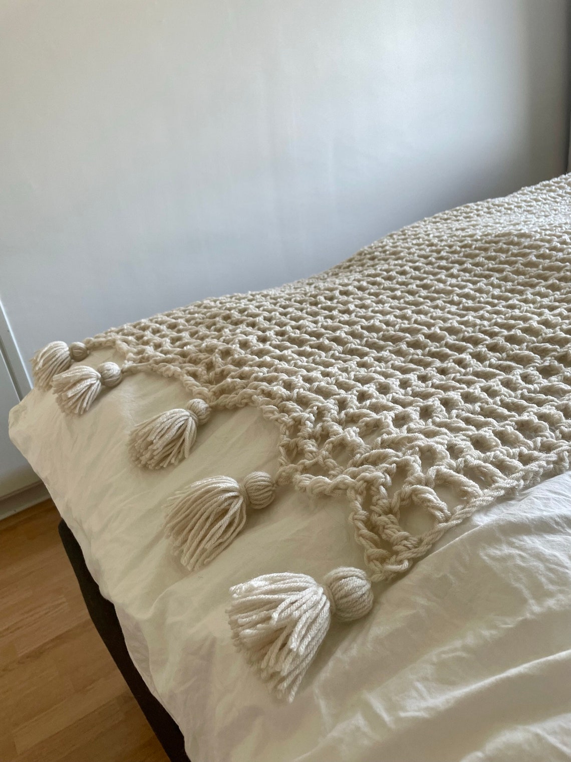 Boho Knitted Blanket with Tassel