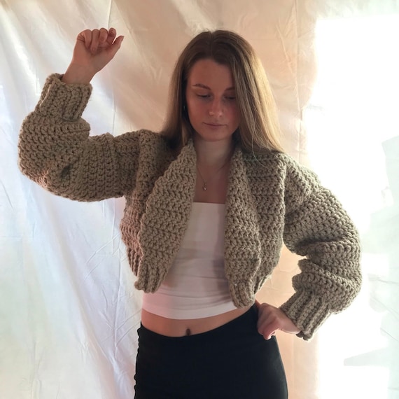 Simple Chunky Crop Cardigan Crochet Pattern PDF Size Inclusive