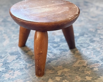Vintage William Fetner Inc. Three-Legged Wooden Stool | Hamlet, North Carolina | Rustic Farmhouse Decor