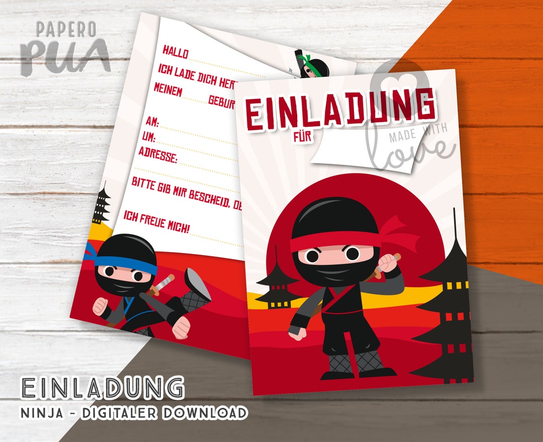 Ninja Invitation Final Format A6, PDF Birthday Party for Download and One-sided Printing in A4 