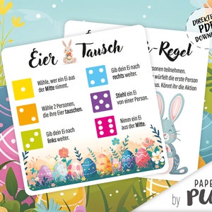 Juego de intercambio de dados de huevos | Juego de fiesta de Pascua para familiares y amigos | PDF A4 para descargar e imprimir | Alemán | producto digital