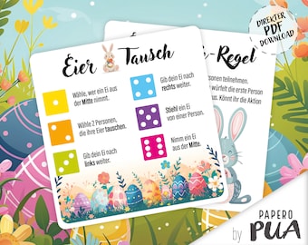 Egg Swap the Dice Game | Easter party game for family & friends | A4 PDF for download and printing | German | digital product
