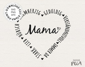 Plotter file Mom, Mother's Day heart with compliments SVG