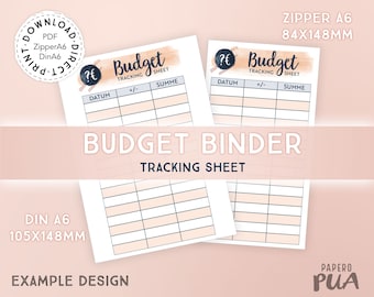 Budget overview PDF template, A6 for printing