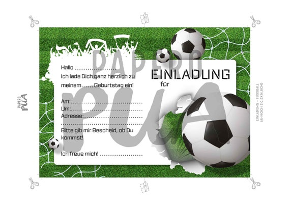 12x Fußball Eintrittskarten Einladungen – Für Kindergeburtstag, Inkl. 2 Tattoos, 18x7 Cm, Personalisierbar