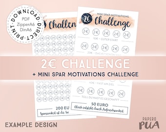 2 Euro Savings Challenge Set PDF for A6 Binder, Financial Planning