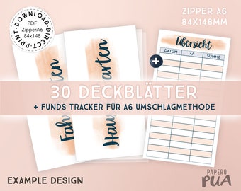 Dashboard Set A6 Rosé for Budget Binder in German, PDF Bundle with 30 cover sheets and Funds Tracker for envelope method