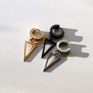 Boucles d'oreilles pendantes triangulaires | Pendants d'oreilles en acier inoxydable | Or Noir Argent | Boucles d'oreilles minimalistes tendance