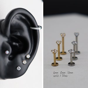 Piercing d'oreille en acier chirurgical 16G, barre 6 mm 8 mm 10 mm, bijoux piercing, Filetage interne, tragus, hélice, lèvres, anneau de nez, clou labret