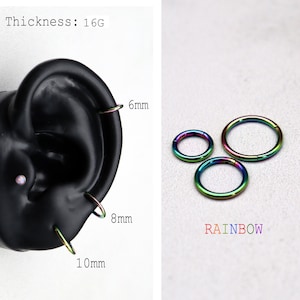 16G Rainbow Earrings | Cartilage Hoop | Surgical Steel | Seamless Hinged Clicker Hoop | Body Piercing | Helix earring | Nose ring | Tragus