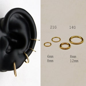 Anneau cartilagineux en or 21G/14G 6 mm 8 mm 12 mm/Acier chirurgical | Cerceau à cliquet articulé sans couture | Piercing pour le corps | Boucle d'oreille Helix | Anneau de nez | Tragus