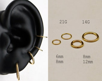 21G/14G Gold Cartilage Hoop 6mm 8mm 12mm/Surgical Steel | Seamless Hinged Clicker Hoop | Body Piercing | Helix earring | Nose ring | Tragus