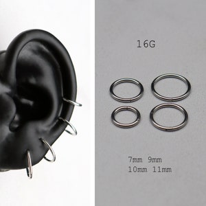 16G 7/9/10/11mm Cartilage Hoop | Surgical Steel | Seamless Hinged Clicker Hoop | Body Piercing | Helix earring | Nose ring | Tragus