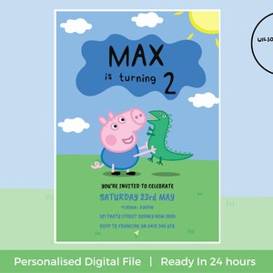 George Pig Digital Birthday Invitation | Peppa Pig Party Kids Invite | Digital Invitation | Personalised Invitation | Peppa Pig Party