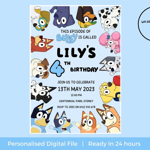 Bluey Digital Birthday Invitation | Bluey Party Kids Invite | Digital Invitation | Personalised Invitation | Bluey Bingo Party