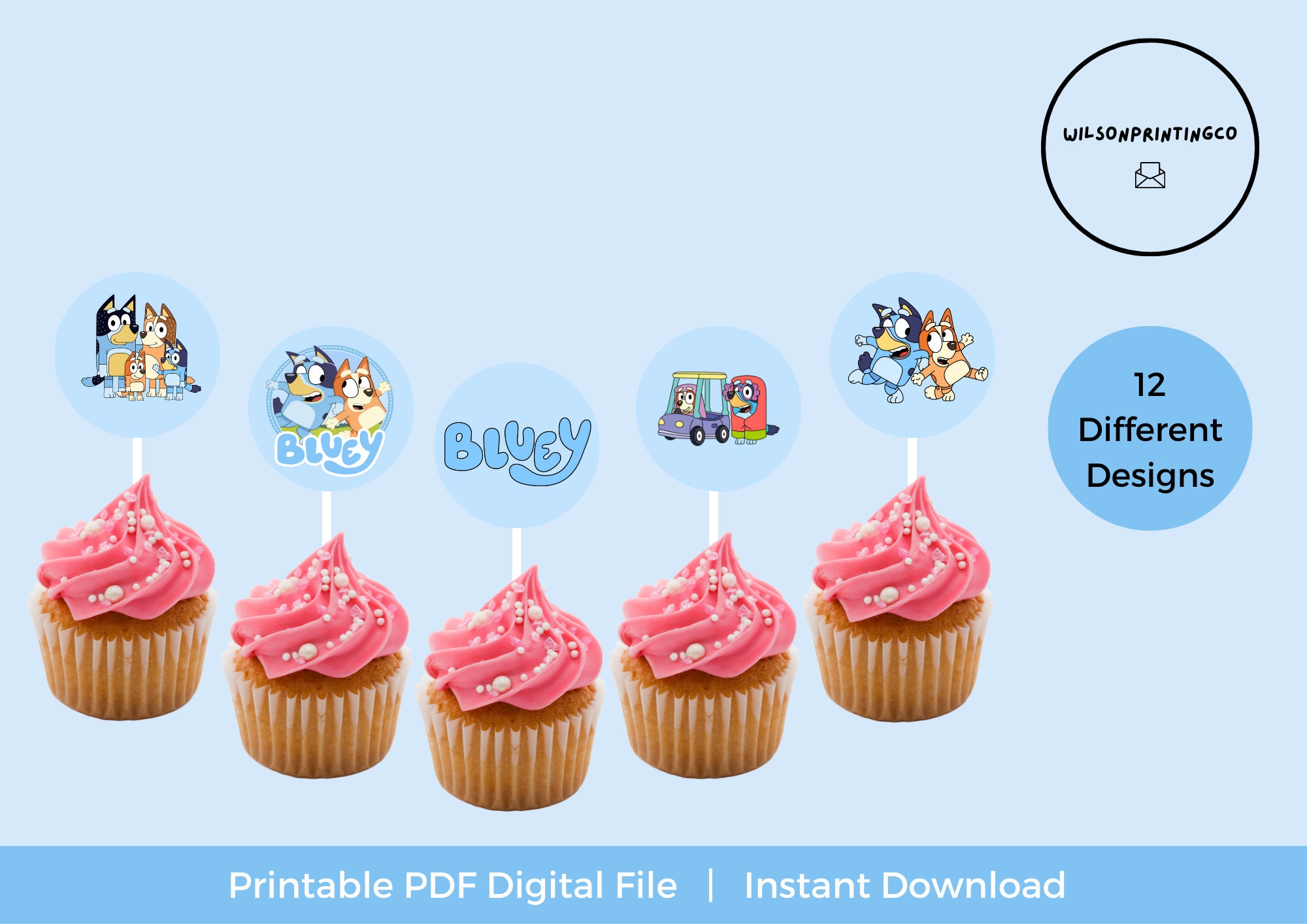 Bluey Printable Digital Cupcake Topper Bluey Party Kids Cupcake