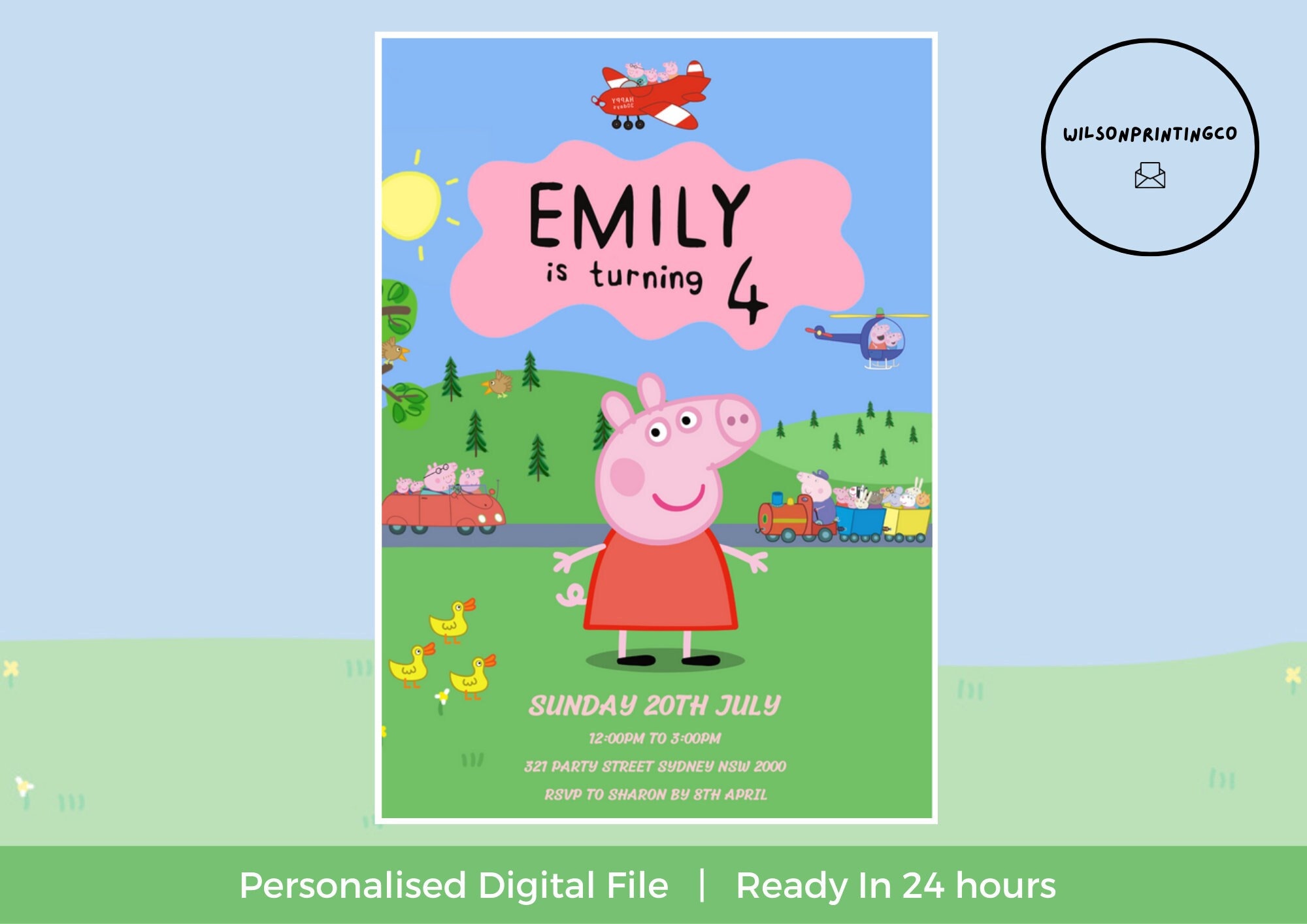 Peppa Pig Digital Birthday Invitation Peppa Pig Party Kids Invite ...