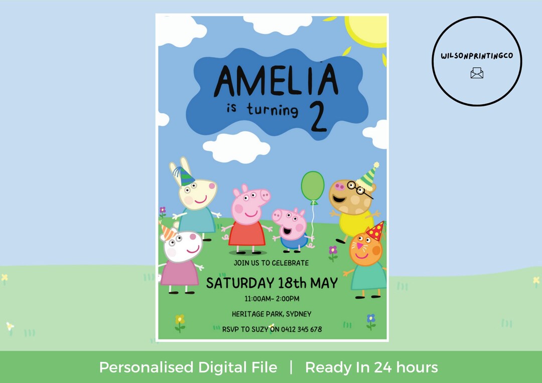 Peppa Pig Digital Birthday Invitation Peppa Pig Party Kids Invite ...