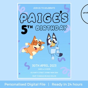 Bluey Digital Birthday Invitation | Bluey Party Kids Invite | Digital Invitation | Personalised Invitation | Bluey Bingo Party