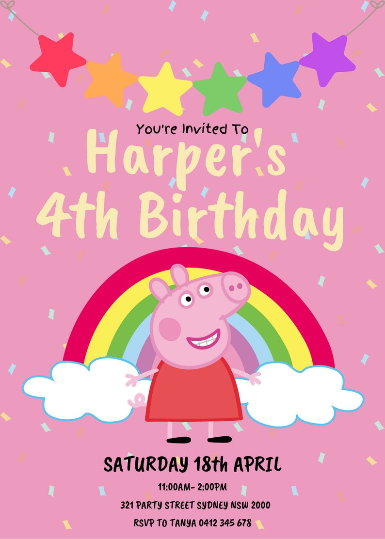 Peppa Pig Digital Birthday Invitation Peppa Pig Party Kids - Etsy