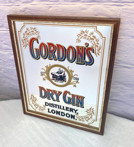 美品　ビンテージGordon's Dry Gin パブミラー 木製フレーム Gordons Dry Gin Advertising Mirror ~ Vintage Bar Mirror Advert