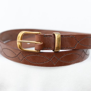 Patterned hand stitched belt - Genuine English Leather - Handmade  *REDUCED*