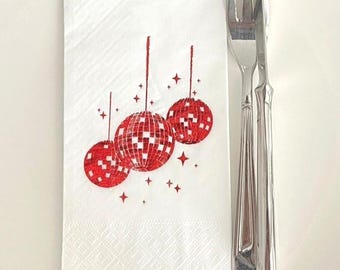 Cocktailservetten discobal - ROOD, voor een evenement met discothema, vrijgezellenfeestjes of oudejaarsavond.