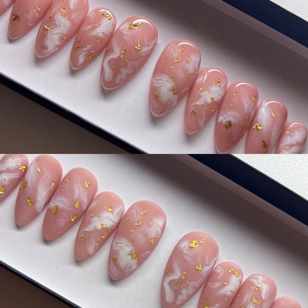 Glossy OR Matte Pink Marble Nails|Take a VowLuxury Presson|Glue on Trendy Handmade|Gel X Nails |Glitter Glam Style