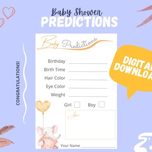 Carte de prédiction de bébé, carte de suppositions de bébé, jeux de baby shower, prédictions pour bébé imprimable, téléchargement numérique