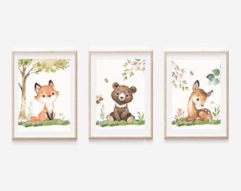 Nursery Decor Woodland Animals, Woodland Nursery Wall Art, Gender Neutral Nursery Wall Decor, Woodland Animal Wall Prints, Woodland Creature