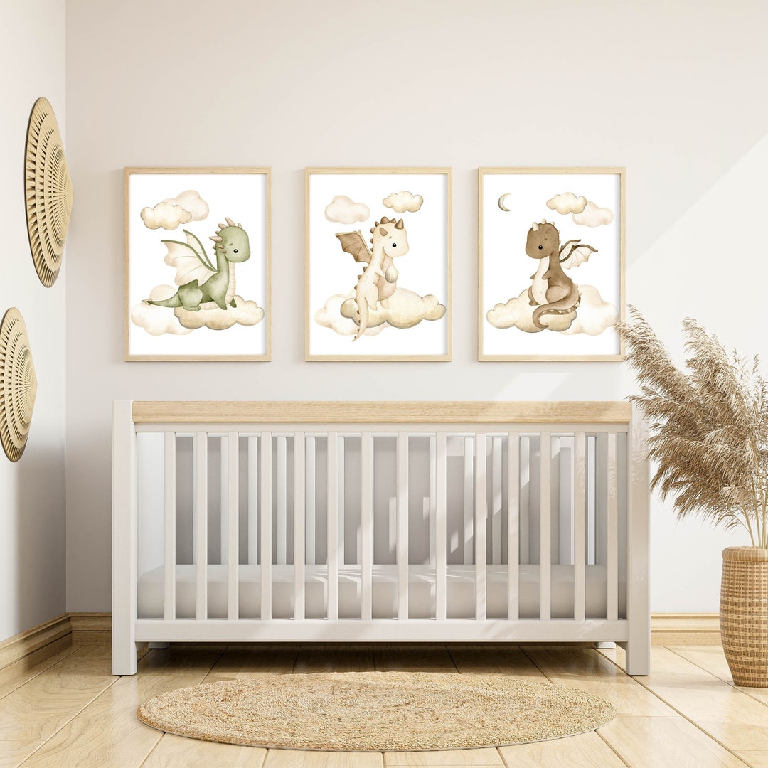 Nursery Print Set, Nursery Wall Art, Dragon Nursery Prints, Baby Room ...