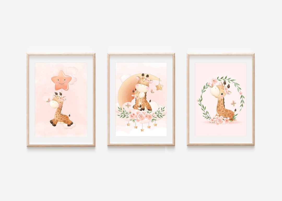 Giraffe Nursery Wall Decor Prints, Giraffe Theme Wall Art for Nursery