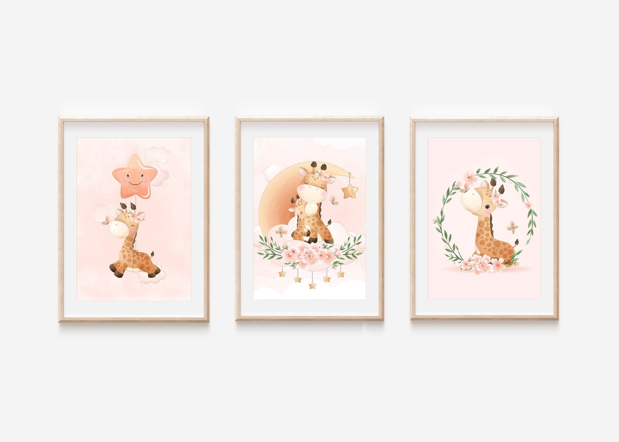 Giraffe Nursery Wall Decor Prints, Giraffe Theme Wall Art for Nursery