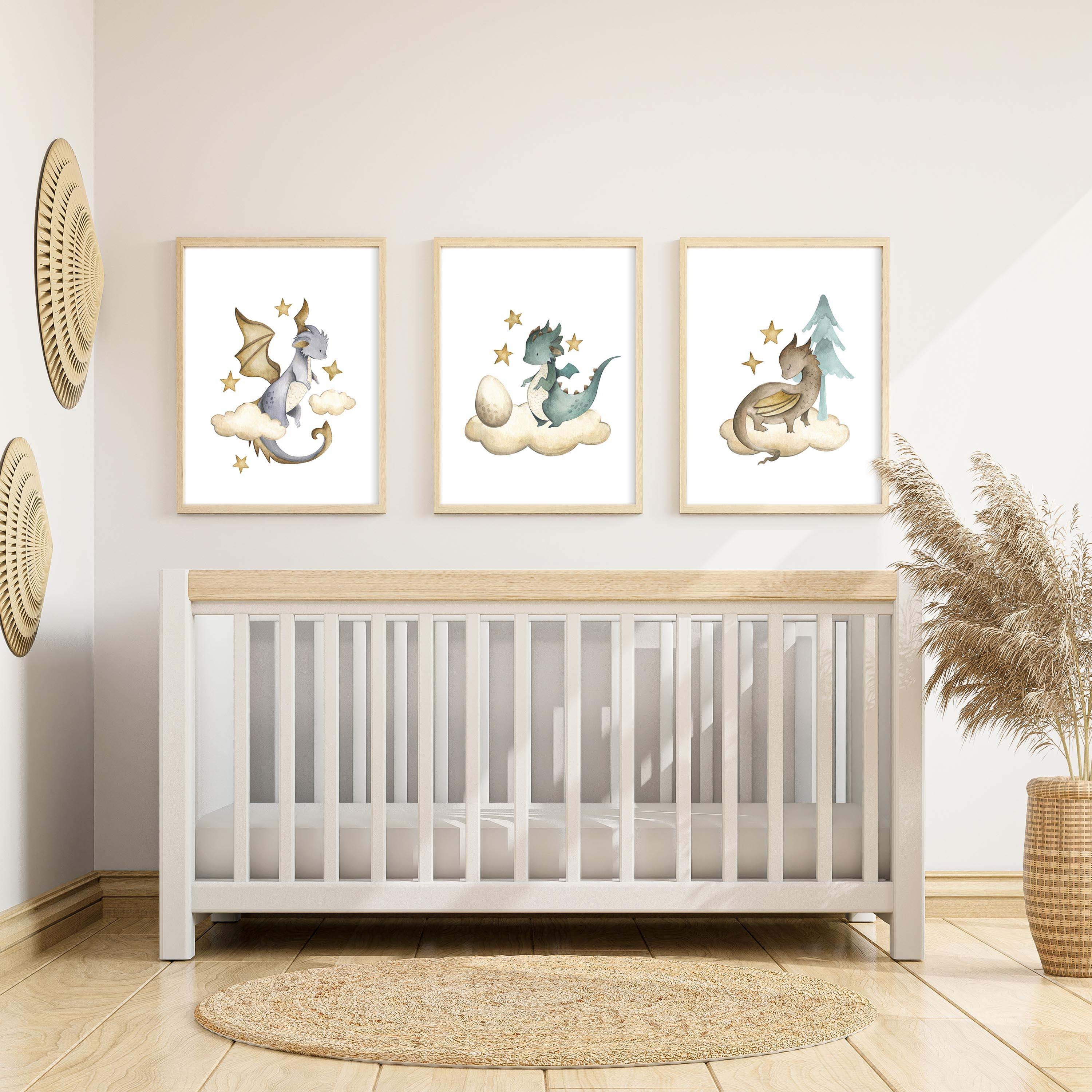 FRAMED 8x10 Dragon Nursery Print Set Nursery Decor Dragons - Etsy