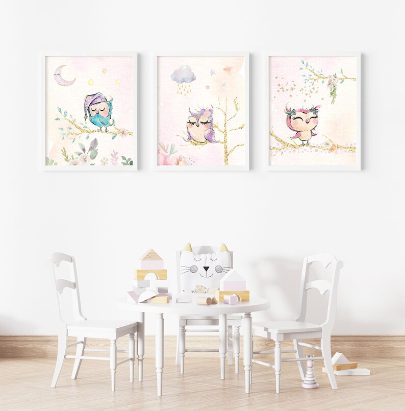 Owl Nursery Wall Art Girl Whimsical Room Decor Girl Owl Etsy