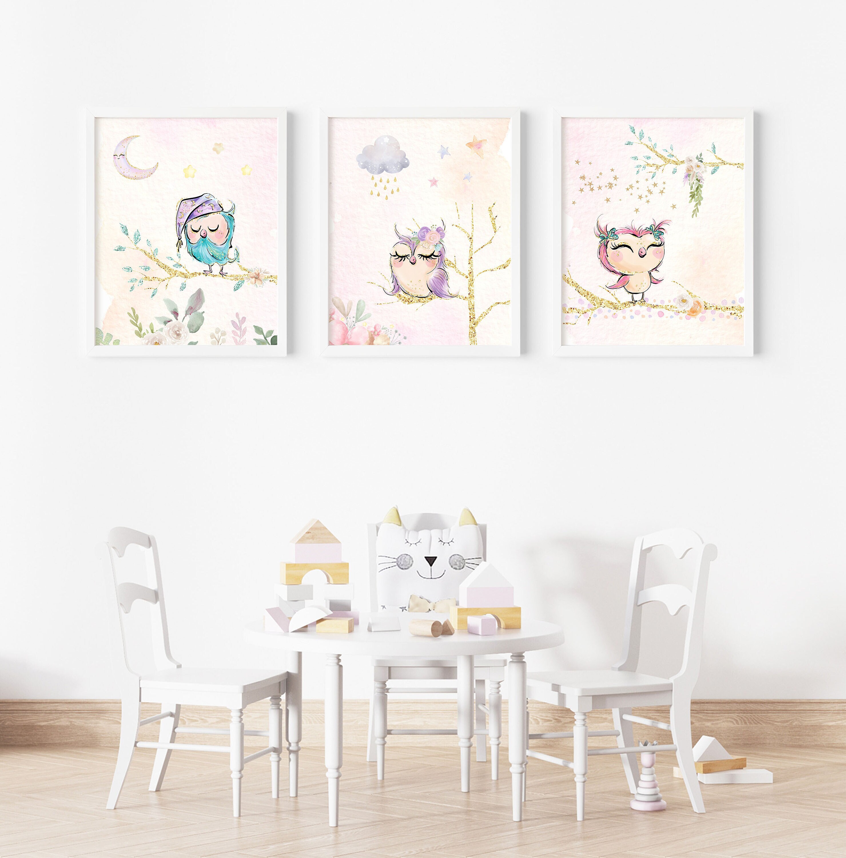 Owl Nursery Wall Art Girl Whimsical Room Decor Girl Owl - Etsy