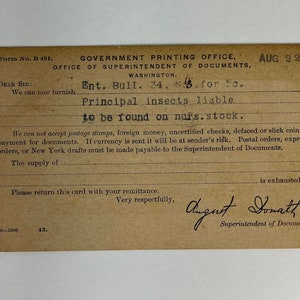 1910 Washington D.C. Postal Cover - Stamped Post Card From Government Printing Office, postmarked Washington D.C. 1910
