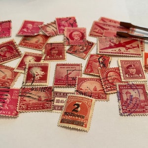 Vintage  Stamps for Collectors to Art - 75 + Stamps Red, Blue, and Purple from various countries U.S. Stamps and International Stamps