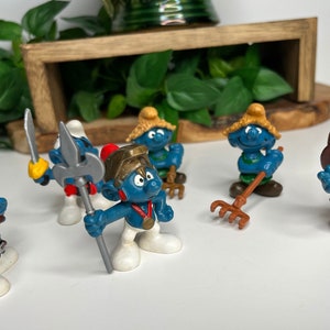Smurf Lot - Policeman Smurf, Knight Smurf, 2 Farmer Smurfs, Pirate Smurf, and Cowboy Smurf - Vintage figurines by Schleich Peyo