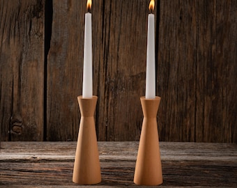 Set of 2 Wood Taper Candle Holders, Elegant and Vintage.
