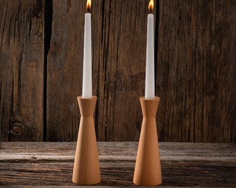 Set of 2 Wood Taper Candle Holders, Elegant and Vintage.