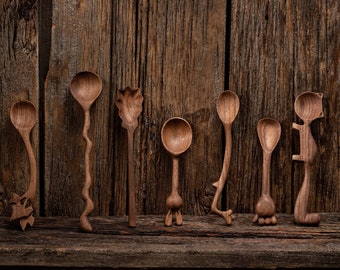 Gepersonaliseerde houten lepels in verschillende vormen, kooklepels, serveerlepels, keukengerei en koffielepels.
