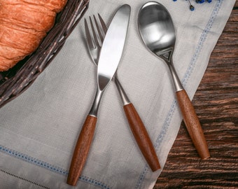 Set of 3 Cutlery  Spoon/Fork/Knife , Stainless Steel   with Teak Wood Handle