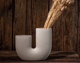 Ceramic White Double-End U-shape Vase, Nordic Minimalist White Vase, Dried Flower Vase, Ceramic Bud Vase