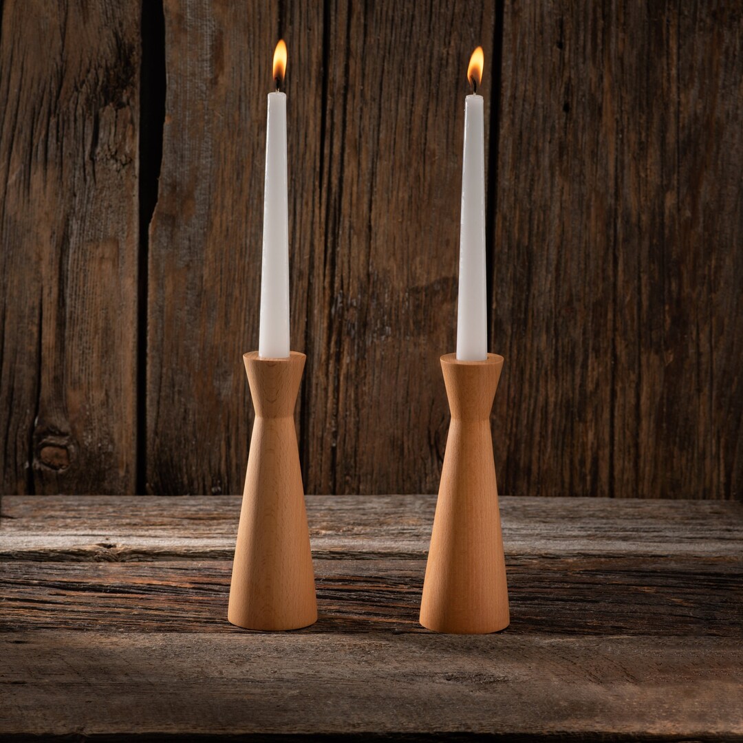 Set of 2 Wood Taper Candle Holders, Elegant and Vintage. - Etsy