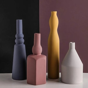 Jarrón de cerámica minimalista geométrico Morandi / Estética cálida orgánica / Decoración de arreglos florales / Artesanía nórdica hecha a mano