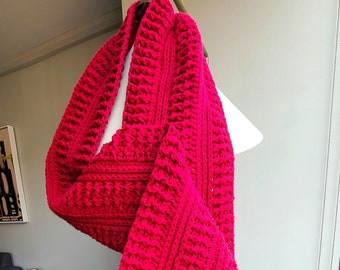 Handmade Crochet Knit Red Scarf Unisex Long Warm Winter Fall Spring Oversized Acrylic Accessory