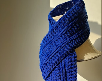 Handmade Crochet Knit Blue Scarf Unisex Long Warm Winter Fall Spring Oversized Acrylic Accessory