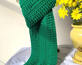 Bufanda verde de punto de ganchillo hecha a mano, unisex, larga, cálida, para invierno, otoño y primavera, de gran tamaño, de acrílico.